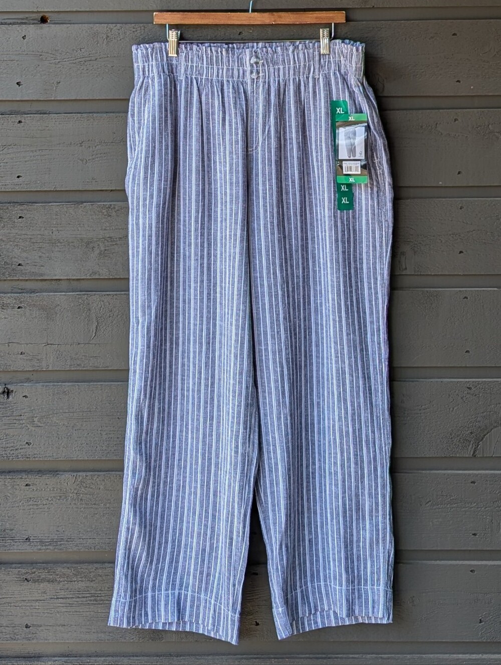 NWT Briggs Women's Linen Blend Pant Blue Stripe Size XL